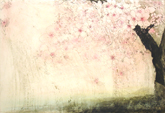安井寿磨子　YASUI Sumako　「春辺」 2013　エッチング、手彩色　Etching, pastel　36.5×53.0cm　ed. 30